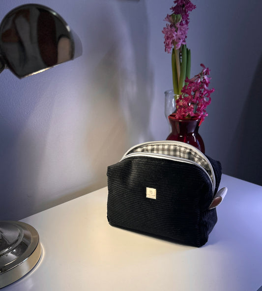 Black corduroy cosmetic bag Mid size