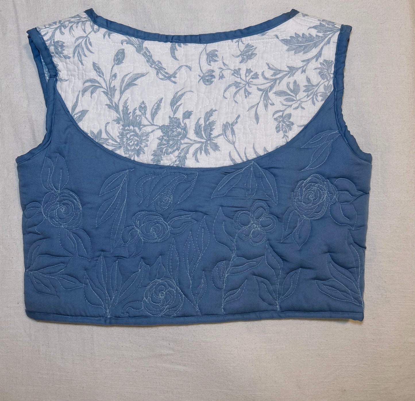 Sleeveless Quilted Vest (blue floral)