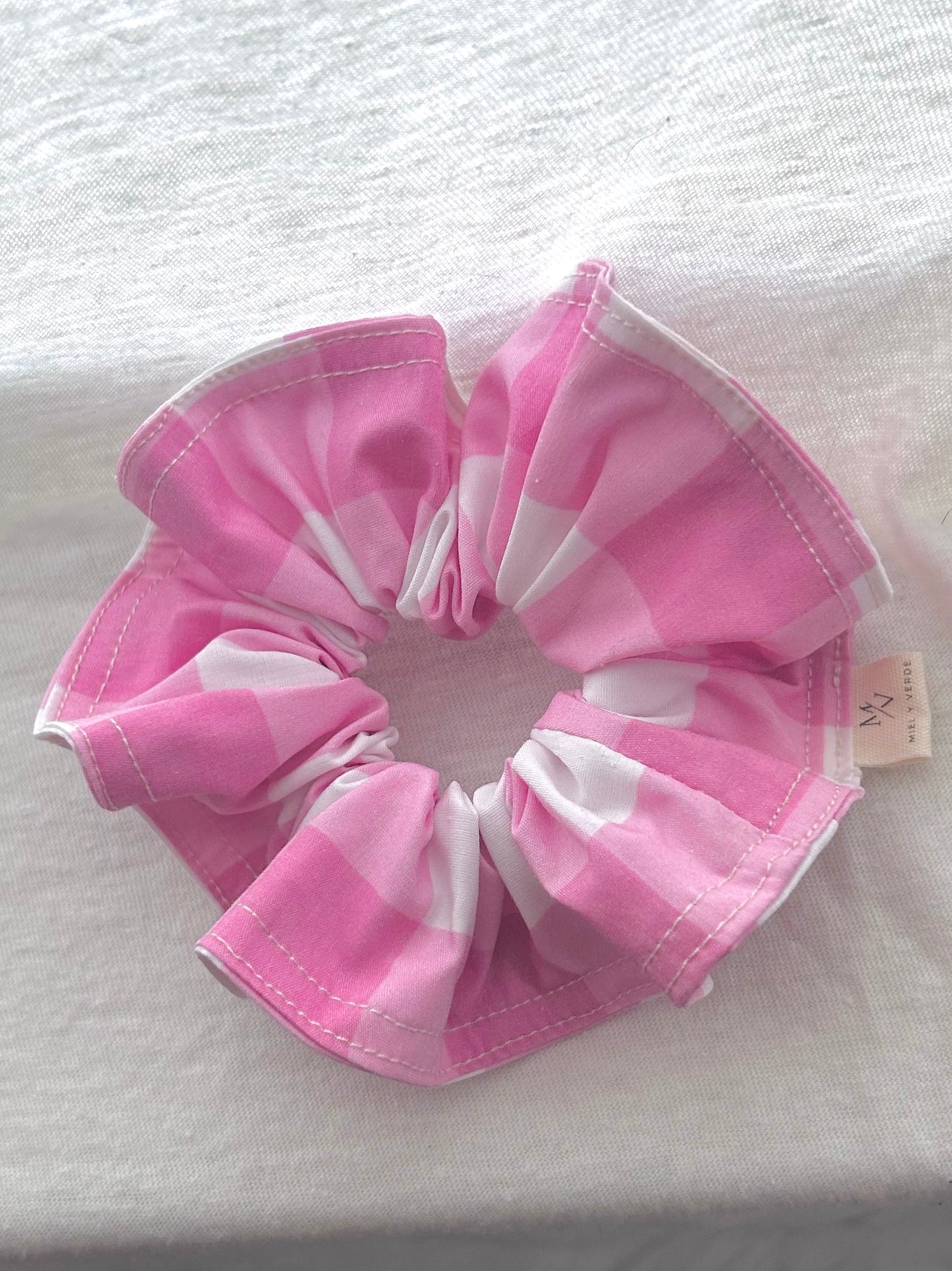 Pink Picnic Scrunchie with Top Stitch