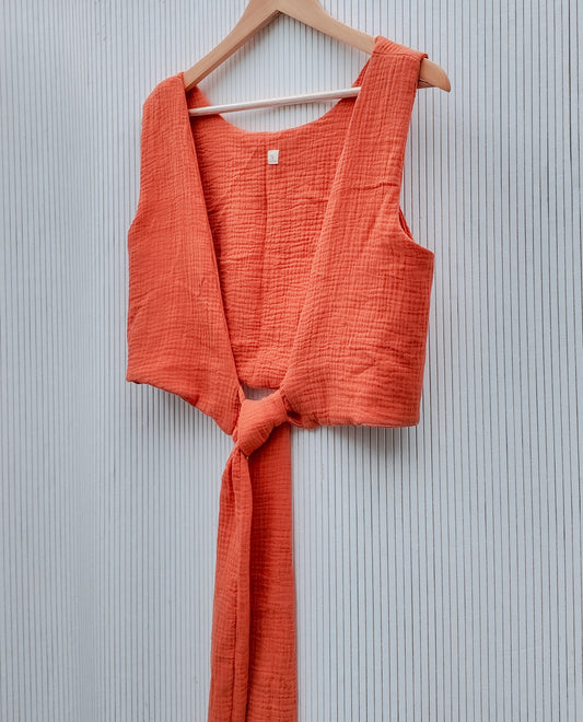 Open back top in orange cotton